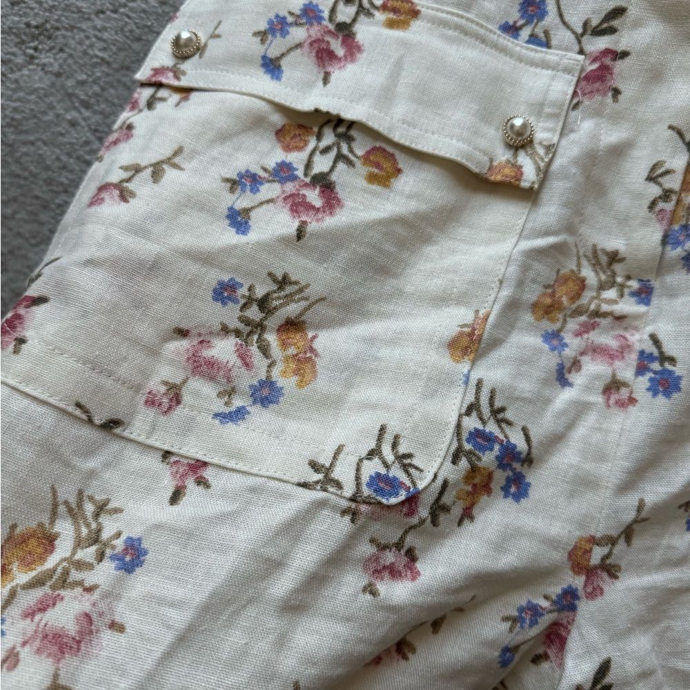 House of Harlow 1960 linen floral romper with pearl belt detail buckle sz 12 - Picture 4 of 12